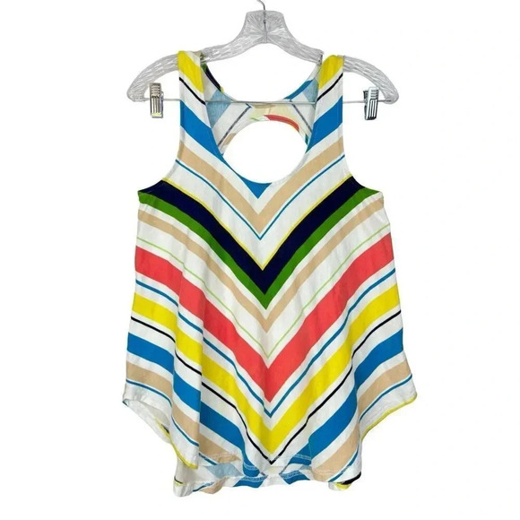 Anthropologie Multicolor Sleeveless Top Blouse Small Chevron Open Back Flowy - Picture 3 of 6